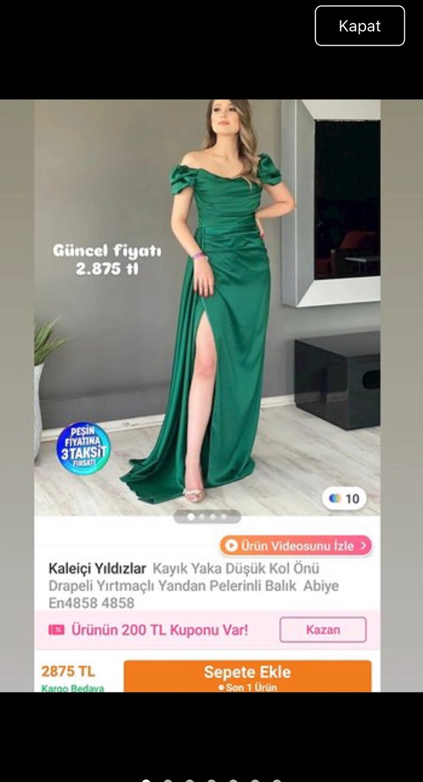 Yeşil Drapeli Uzun Abiye Elbise - Görsel 5