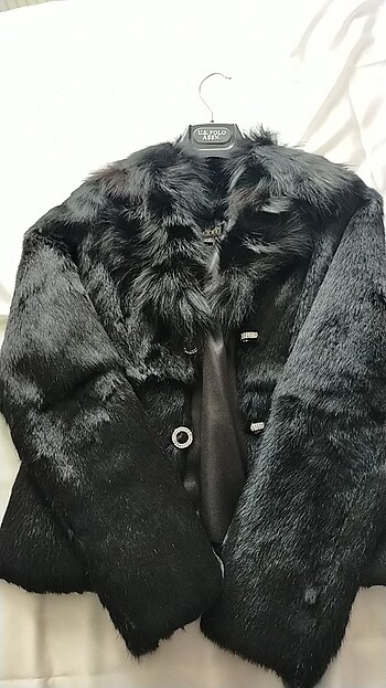 Siyah gerçek kürk ceket