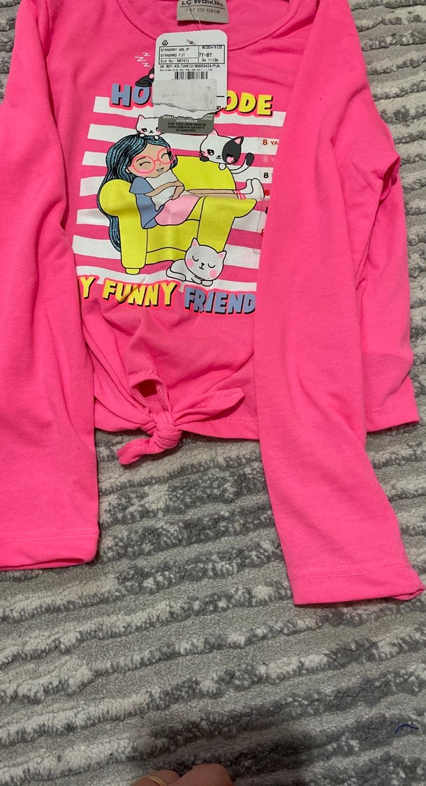 Kız Çocuk Pembe Baskılı uzun Kollu Tişört - Görsel 3