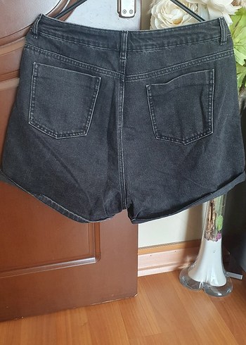 44 Beden gri Renk Boncuk İşlemeli Gri Denim Mini Şort
