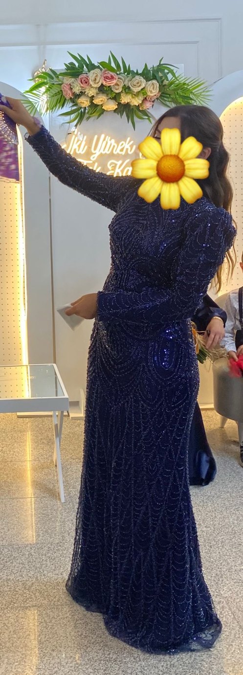 Boncuk İşlemeli Uzun Mor Abiye Elbise - Görsel 2