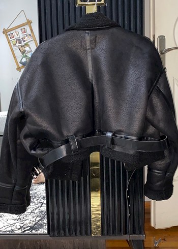 Zara Siyah Deri Kadın Biker Ceket Kürklü Lamine Ceket