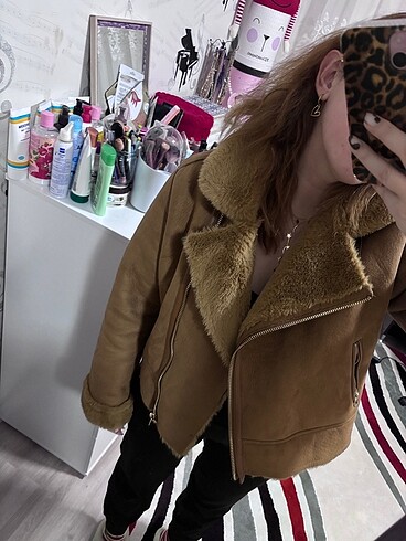 l Beden kahverengi Renk Biker ceket