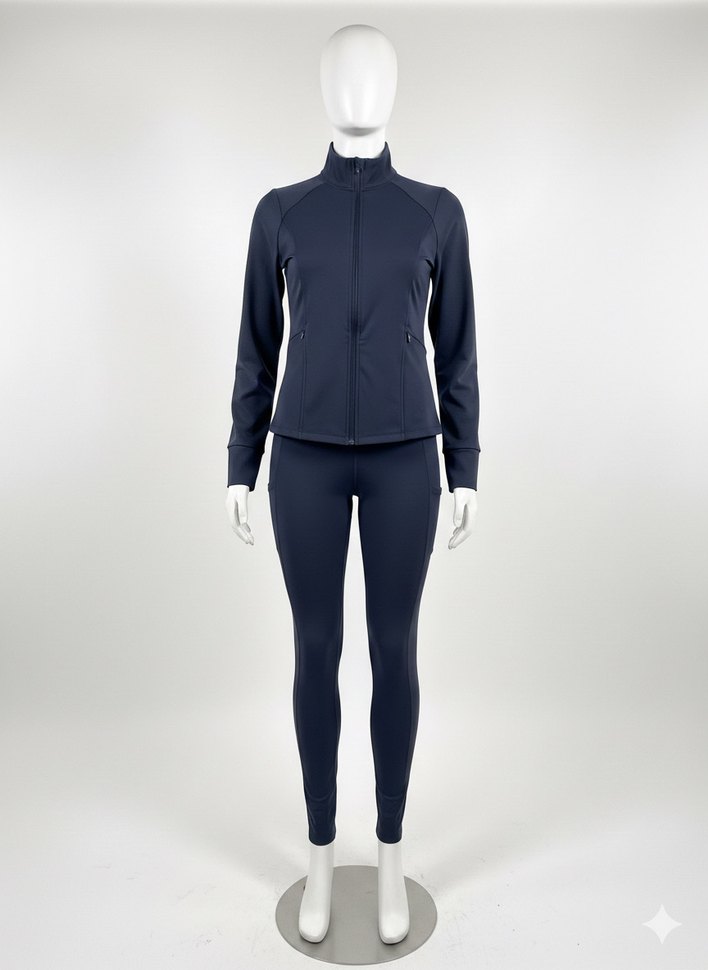 Yüksek yaka kenarları fermuarlı spor ceket takım - Görsel 2