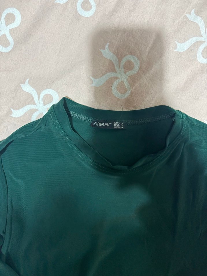 Kadın Yeşil Uzun Kollu Balıkçı Yaka Tişört - Görsel 2