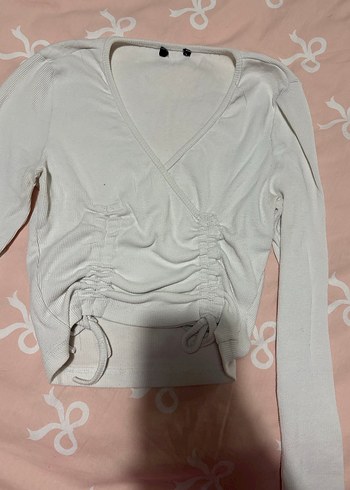 Beyaz V Yakalı Uzun Kollu Kadın Bluz - Görsel 2