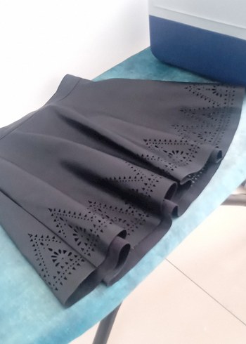 yepyeni suni deri Nakışlı Fırfırlı Siyah Midi Mini Etek