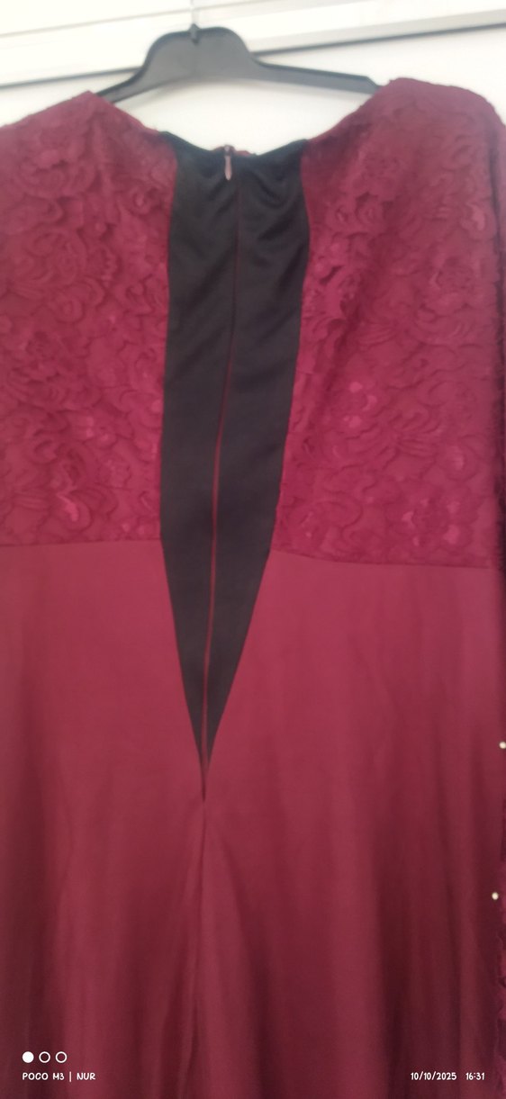 Bordo Uzun Kollu Straplez Abiye Elbise - Görsel 4