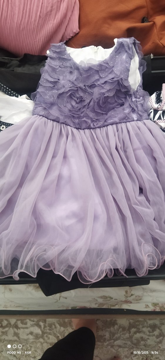 Kolsuz Straplez Mor Fırfırlı Kız Elbisesi - Görsel 2