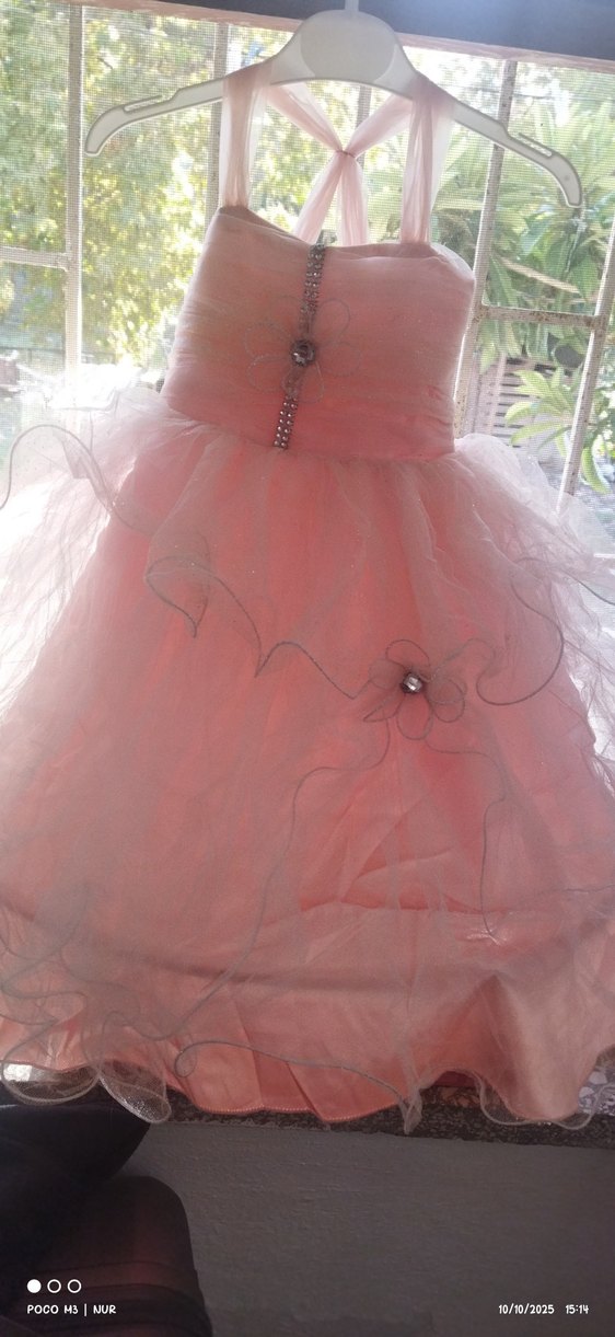 Pembe Straplez Kız Elbisesi Nakışlı - Görsel 2