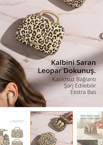 Leopar Desenli Kablosuz Kulaklık ve Şarj Kutusu - Görsel 2