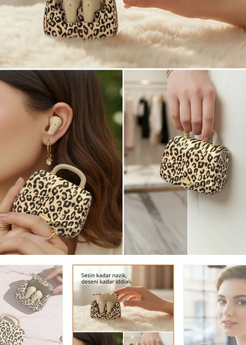 Leopar Desenli Kablosuz Kulaklık ve Şarj Kutusu - Görsel 3