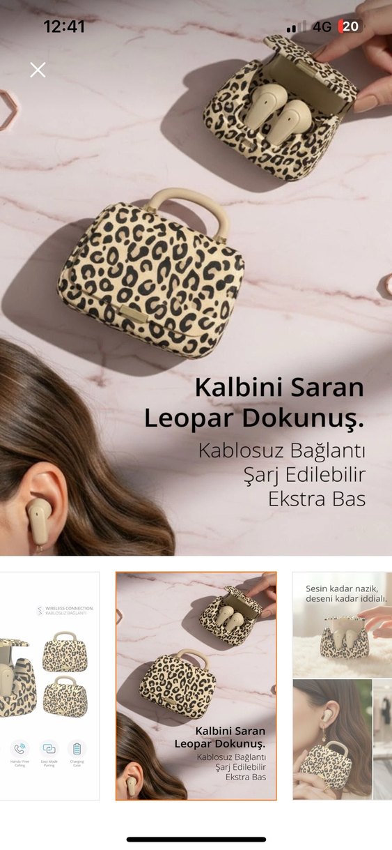 Leopar Desenli Kablosuz Kulaklık ve Şarj Kutusu - Görsel 2