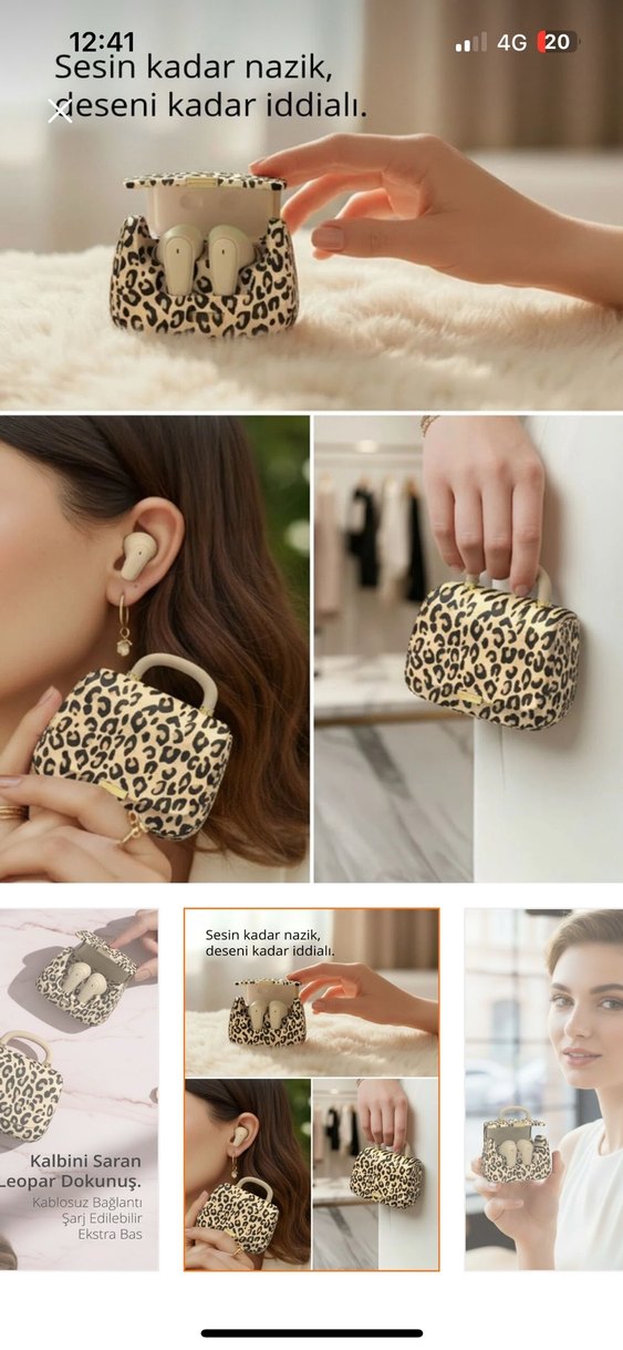 Leopar Desenli Kablosuz Kulaklık ve Şarj Kutusu - Görsel 3