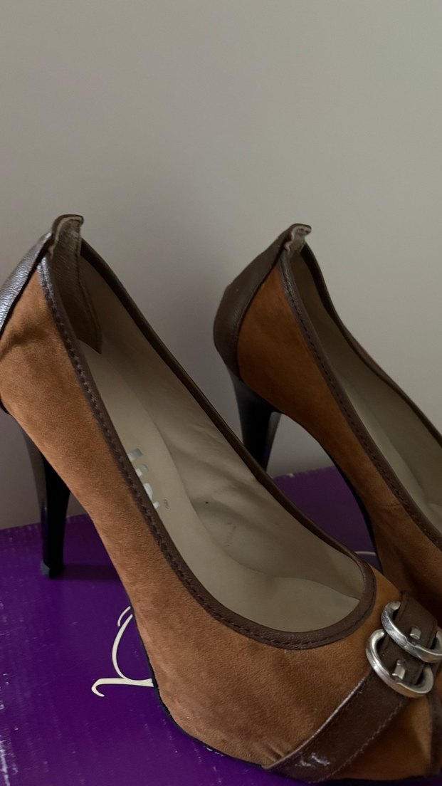 Kahverengi Süet Kadın Dolgu Topuklu Stiletto - Görsel 2