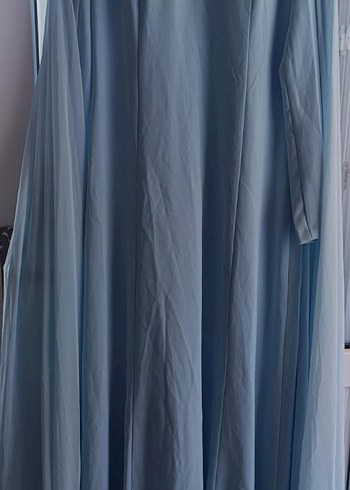 Mavi İşlemeli Uzun Kollu Abiye Elbise - Görsel 8