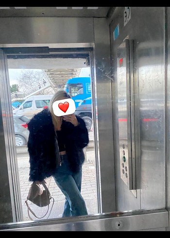 Siyah Peluş Kürk Detaylı Midi Kadın Mont - Görsel 5