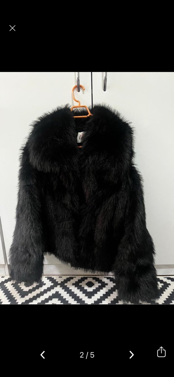 Siyah Peluş Kürk Detaylı Midi Kadın Mont - Görsel 2