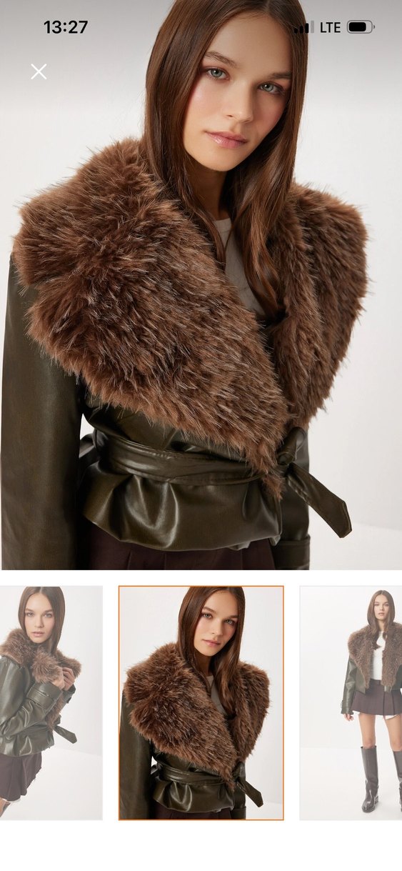 Kahverengi Kürklü Deri ceket - Görsel 2