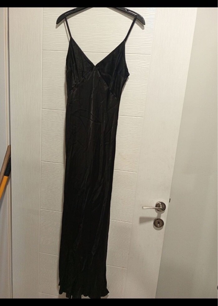 siyah saten elbise - Görsel 3