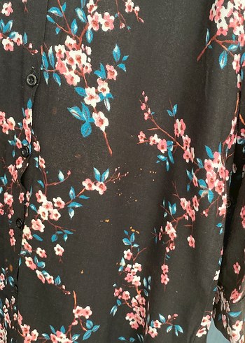 Çiçek Desenli Siyah Uzun Kadın Elbise - Görsel 5