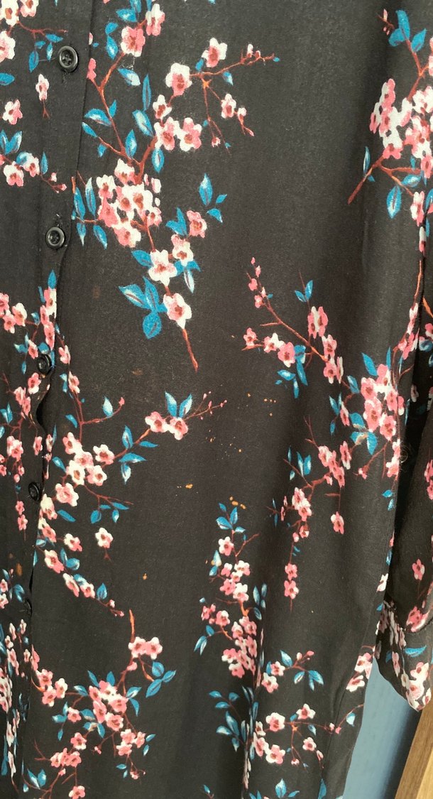 Çiçek Desenli Siyah Uzun Kadın Elbise - Görsel 5