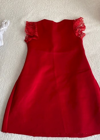 Kız Çocuk Kırmızı Dantel Detaylı Elbise - Görsel 2