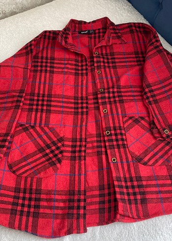 Kadın Kırmızı Ekose Uzun Kollu Gömlek - Görsel 4