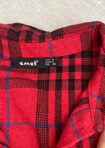 Kadın Kırmızı Ekose Uzun Kollu Gömlek - Görsel 2