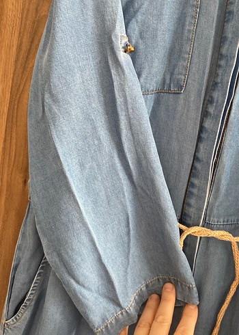 Uzun Mavi Kadın Kot Ceket - Görsel 5