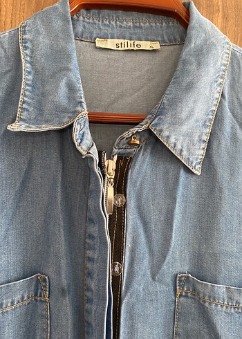 Uzun Mavi Kadın Kot Ceket - Görsel 2