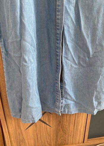 Uzun Mavi Kadın Kot Ceket - Görsel 4