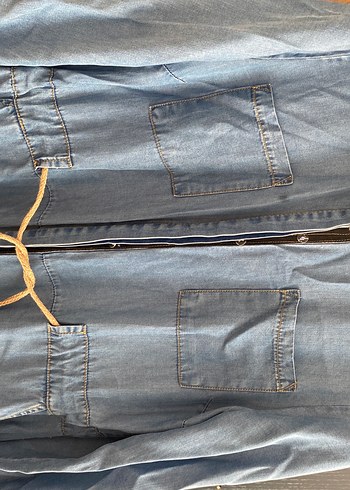 Uzun Mavi Kadın Kot Ceket - Görsel 3