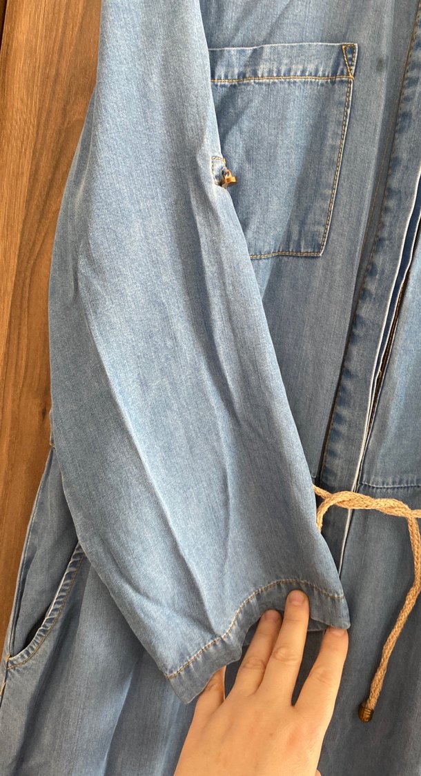 Uzun Mavi Kadın Kot Ceket - Görsel 5