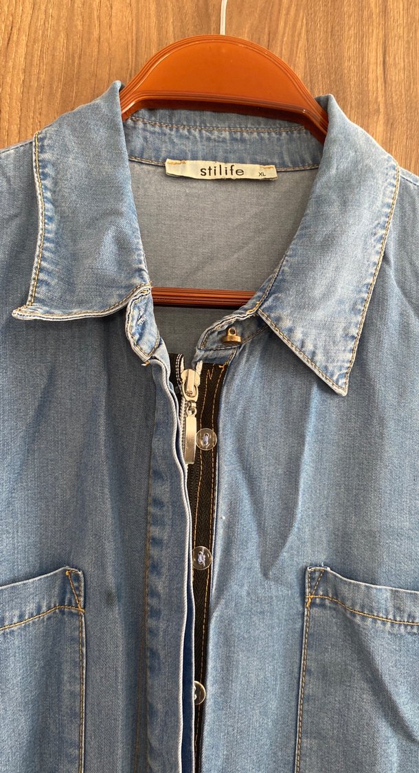 Uzun Mavi Kadın Kot Ceket - Görsel 2