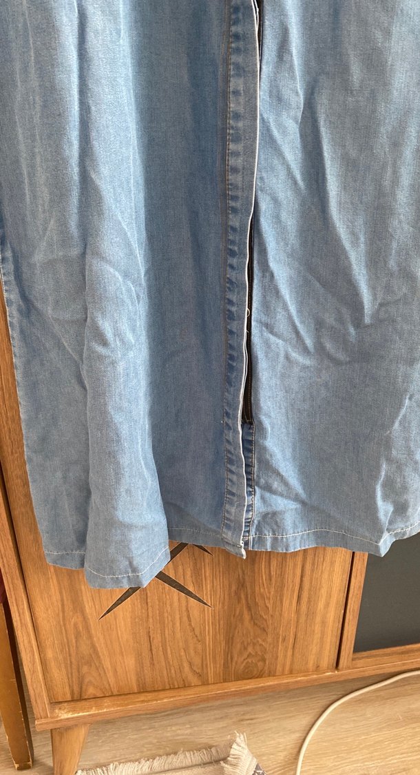 Uzun Mavi Kadın Kot Ceket - Görsel 4