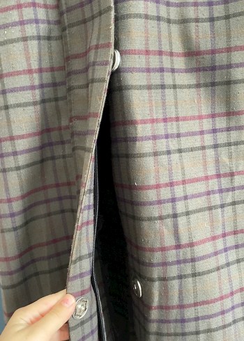 Uzun Ekose Desenli Kadın Kaban - Görsel 2