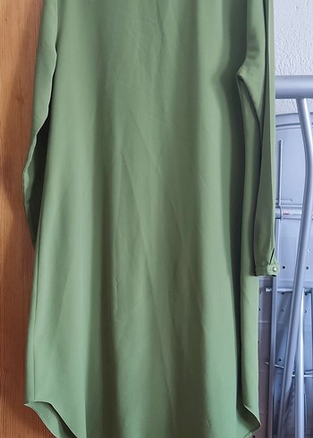 Düğmeli Uzun Kollu Haki Kadın Tunik - Görsel 3