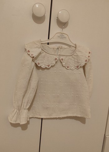 Kız Çocuk Beyaz Keten Fırfırlı Nakışlı Gömlek - Görsel 2