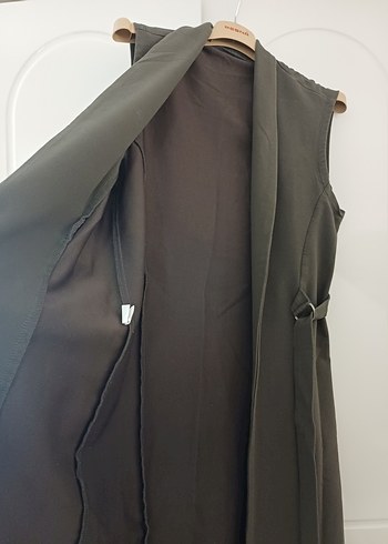 l Beden haki Renk haki Kuşaklı Uzun Kadın Yelek