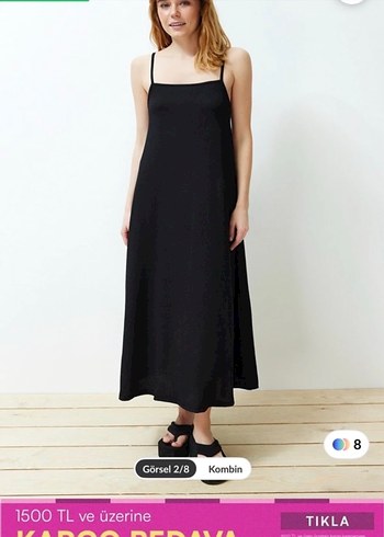 Siyah Askılı Uzun Kadın Elbise - Görsel 2