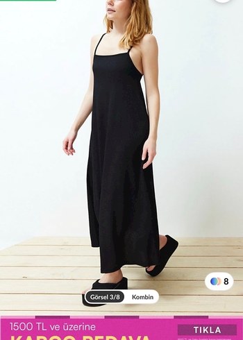 Siyah Askılı Uzun Kadın Elbise - Görsel 3
