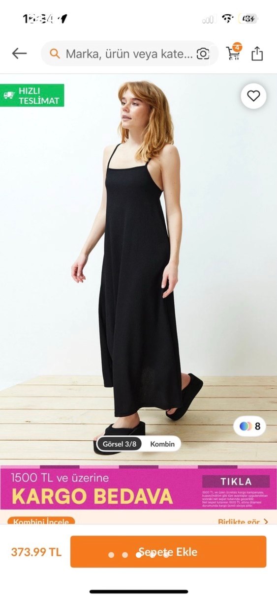 Siyah Askılı Uzun Kadın Elbise - Görsel 3