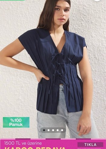 Lacivert V Yaka Bluz - Görsel 2