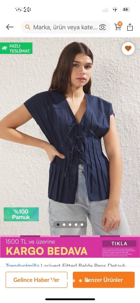 Lacivert V Yaka Bluz - Görsel 2