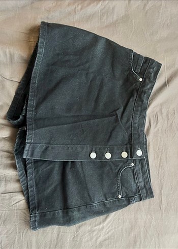 Düğmeli Siyah Kadın Denim Mini Şort etek - Görsel 4