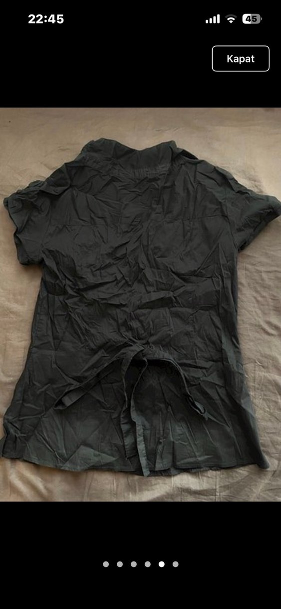 Düğmeli Siyah Kısa Kollu  Kadın Gömlek - Görsel 5
