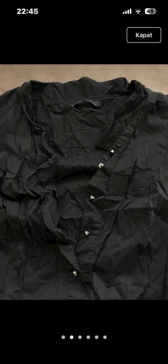 Düğmeli Siyah Kısa Kollu  Kadın Gömlek - Görsel 2