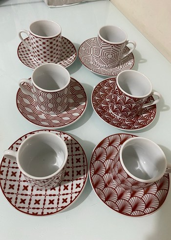 Kırmızı Desenli Porselen Kahve Fincanları - Görsel 2