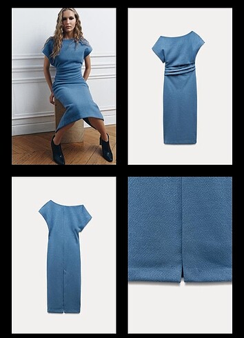 Zara drape detaylı midi elbise